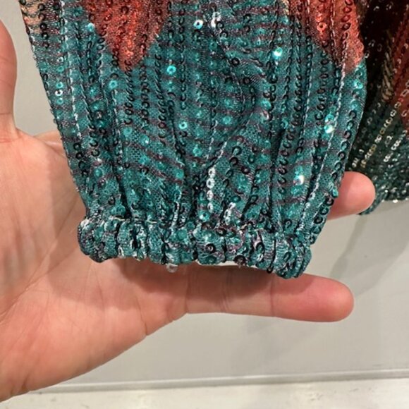 RAMY BROOK MICHAELA MULTI CHEVRON SEQUIN TIE FRONT LONG SLEEVE MINI DRESS SIZE M - Picture 5 of 7